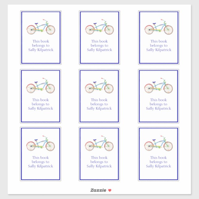 Cruiser Bike Bookplate Sticker (Sheet)