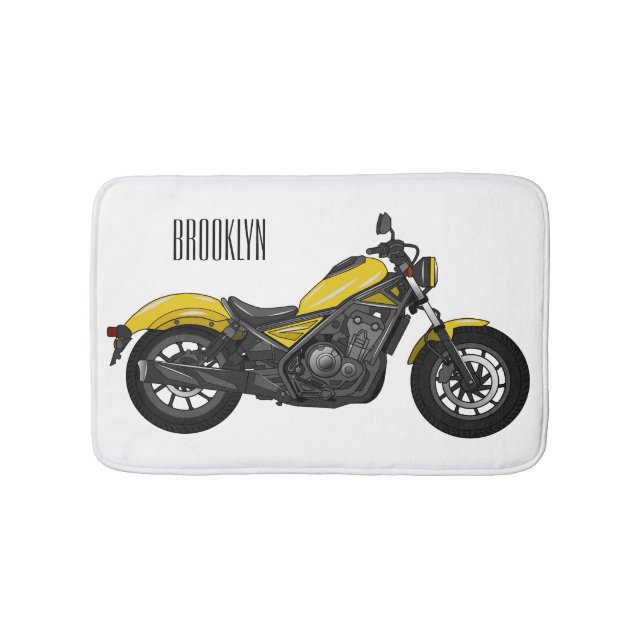 Cruiser motorcycle cartoon illustration bath mat (Front)