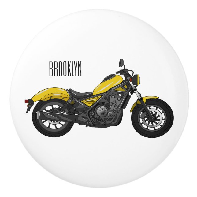 Cruiser motorcycle cartoon illustration ceramic knob (Front)