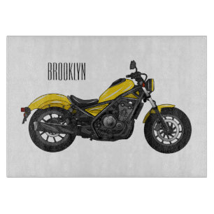 Cruiser motorcycle cartoon illustration cutting board