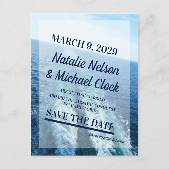 CruiseShip Yacht Destination Wedding Save the Date Announcement Postcard (Front)