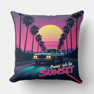 Cruisin' into the Sunset - 80s Retro Drive  Cushion