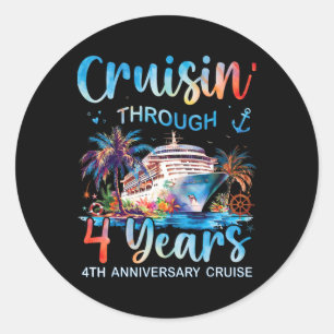 Cruisin Through 4 Years 4th Anniversary Cruise Tri Classic Round Sticker