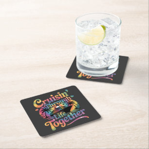Cruisin Through Life Together Square Paper Coaster