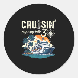 Cruisin way into 30 funny 30th birthday cruise classic round sticker