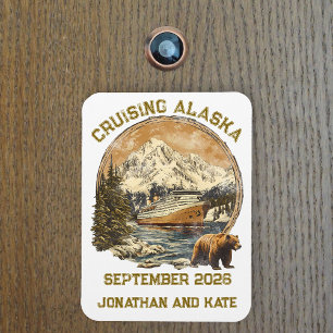 Cruising Alaska Retro Distressed Ship Door Marker Magnet