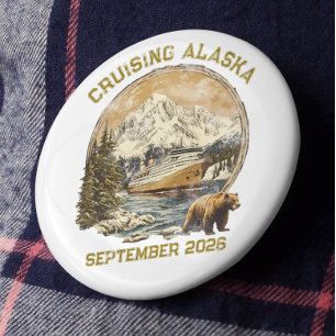Cruising Alaska Retro Distressed Ship Embarkation  10 Cm Round Badge