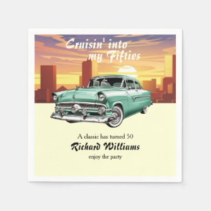 Cruising Classic Retro Car City 50th Birthday Napkin