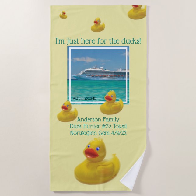 Cruising duck family cruise  beach towel (Front)