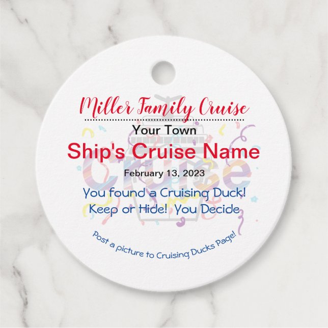 Cruising Duck Favour Tags (Front)