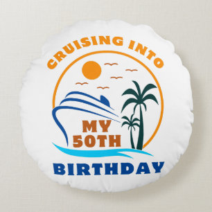 Cruising Into My 50th Birthday Boat Round Cushion