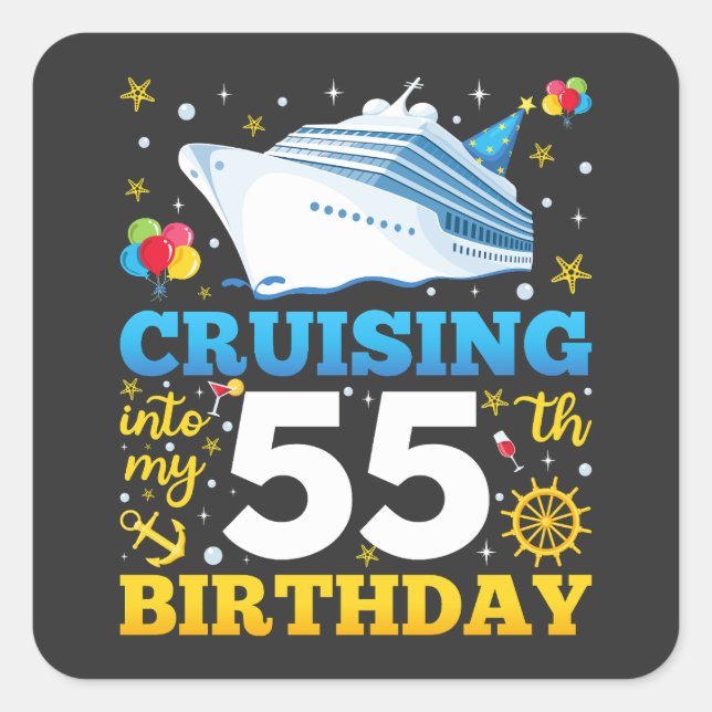 Cruising Into My 55 Birthday Party Square Sticker (Front)