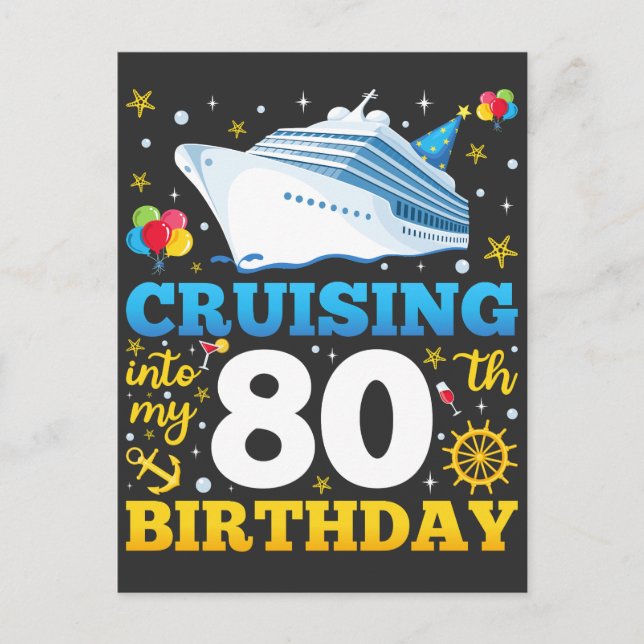 Cruising Into My 80 Birthday Party Postcard (Front)
