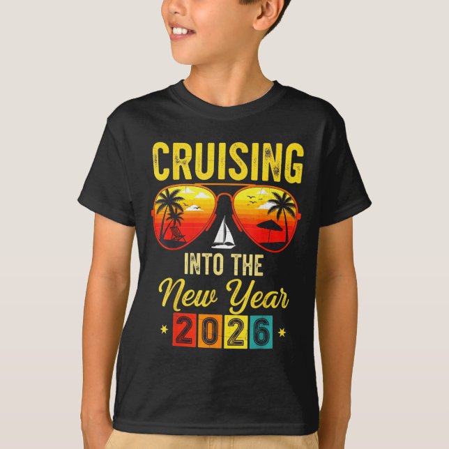Cruising Into New Year 2026 Retro Trocal Sunset  T-Shirt (Front)