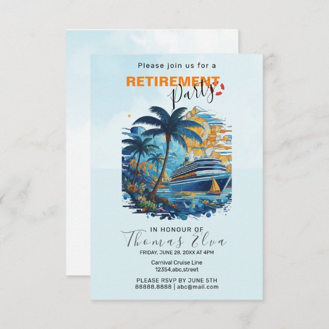 Cruising into Retirement Party, Cruise Party  Invitation (Front/Back)