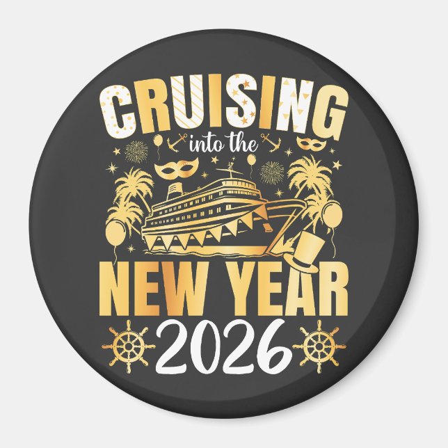 Cruising into the New Year 2026 Circle Magnet (Front)