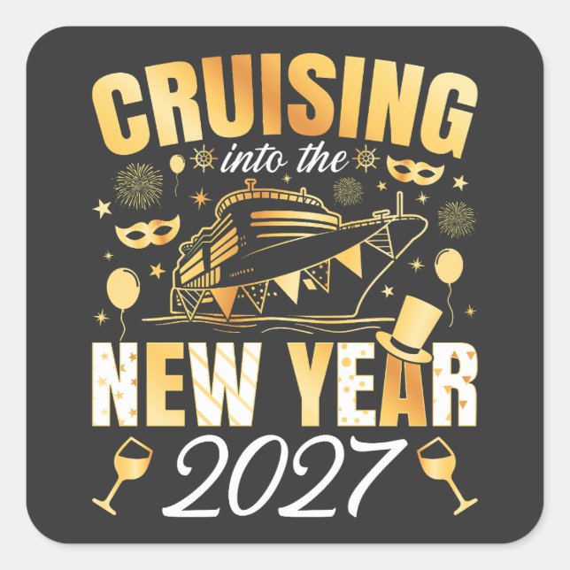 Cruising into the New Year 2027 Square Sticker (Front)
