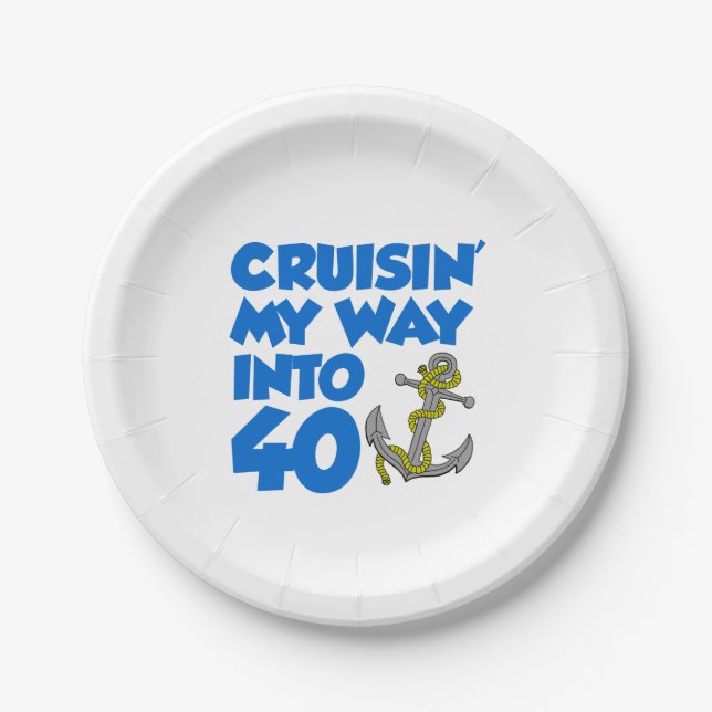 Cruising My Way Into 40 Party Decor Paper Plate (Front)