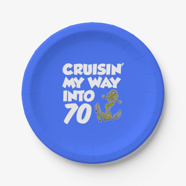 Cruising My Way Into 70 Anchor 70th Party Plates (Front)