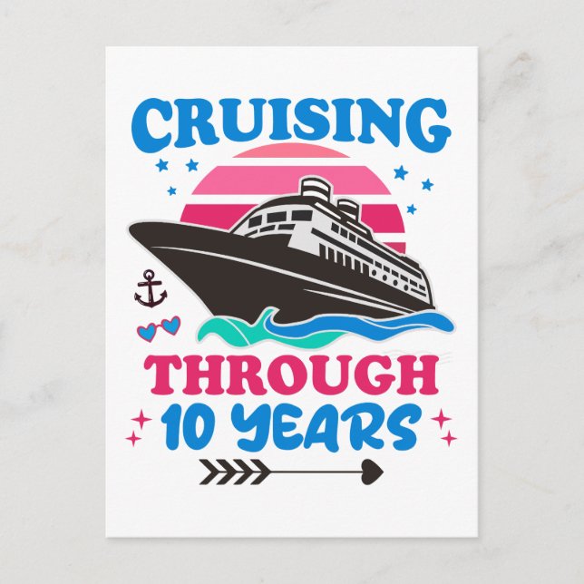 Cruising Through 10 Years Wedding Postcard (Front)