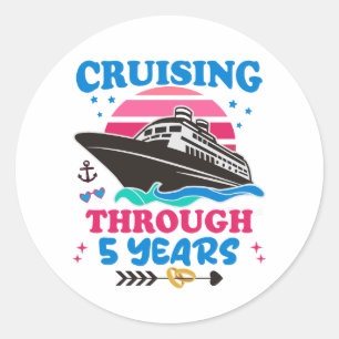 Cruising Through 5 Years Wedding Classic Round Sticker