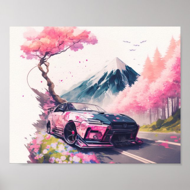 Cruising Through Cherry Blossom Landscape Poster (Front)