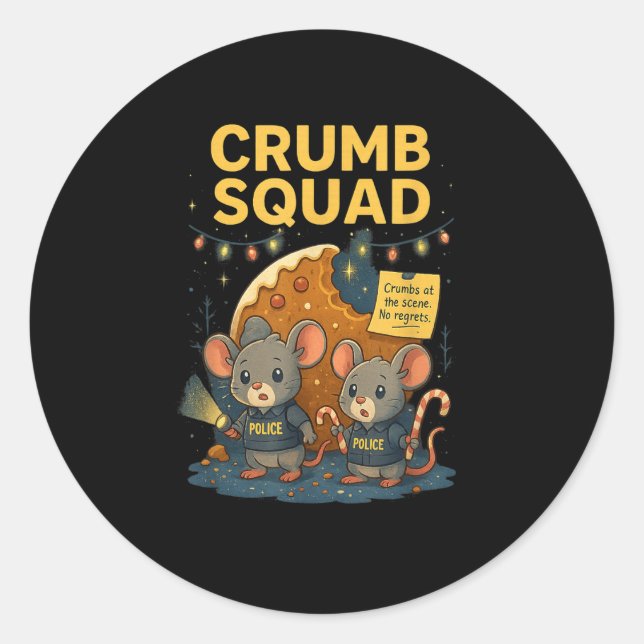 Crumb Squad Funny Cookie Mouse Christmas Design  Classic Round Sticker (Front)