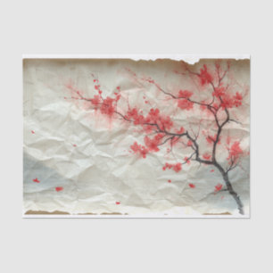 Crumped Page with Cherry Blossom Branch Tissue Paper