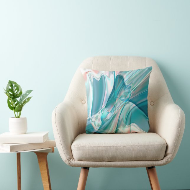 Crumpled curves in light shades of blue and pink   cushion (Chair)
