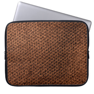 Crumpled dark brown fabric texture, wavy wrinkled laptop sleeve