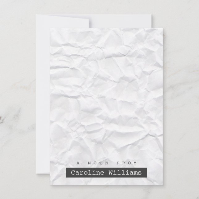 Crumpled white paper personalised flat notecard (Front)
