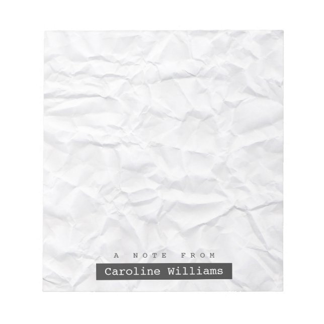 Crumpled white paper texture personalised name notepad (Front)
