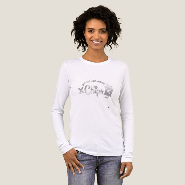 Crunch Roll Repeat White Long Sleeve Chips T-Shirt Tri-Blend Shirt (Front Full)