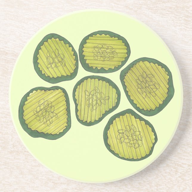Crunchy Green Kosher Dill Pickle Chips Foodie Deli Coaster (Front)