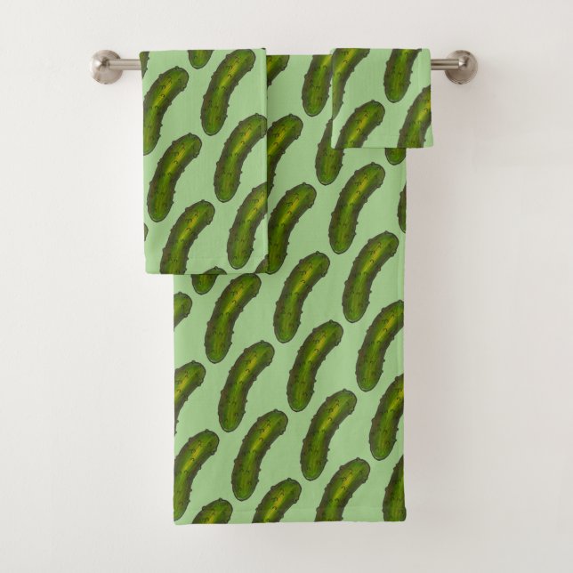Crunchy Green Kosher Dill Pickle Foodie Food Print Bath Towel Set (Insitu)