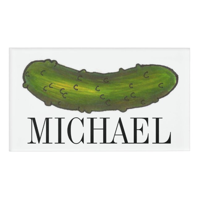 Crunchy Green Kosher Dill Pickle Foodie Name Tag (Front)