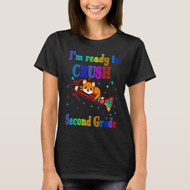 Crush 2nd grade girls boys Teacher Rainbow cat sec T-Shirt (Front)