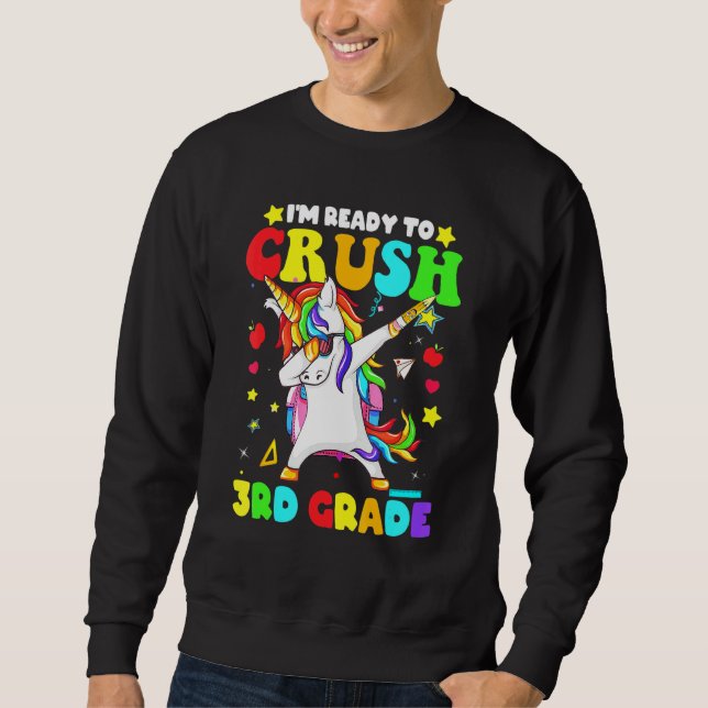 Crush 3rd Grade Dabbing Unicorn Back To School Boy Sweatshirt (Front)