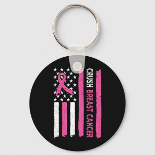 Crush Breast Cancer Awareness Bling Pink Ribbon 3  Key Ring