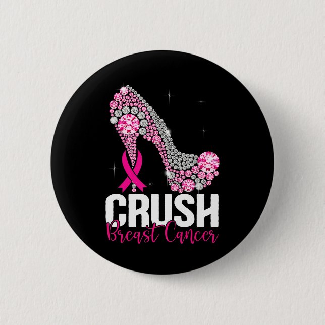 Crush Breast Cancer Awareness Bling Pink Ribbon  6 Cm Round Badge (Front)