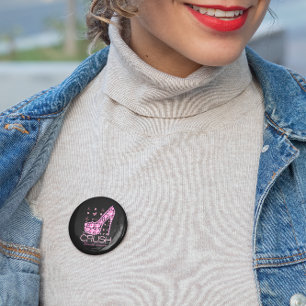 Crush Breast Cancer Awareness Bling Pink Ribbon 6 Cm Round Badge