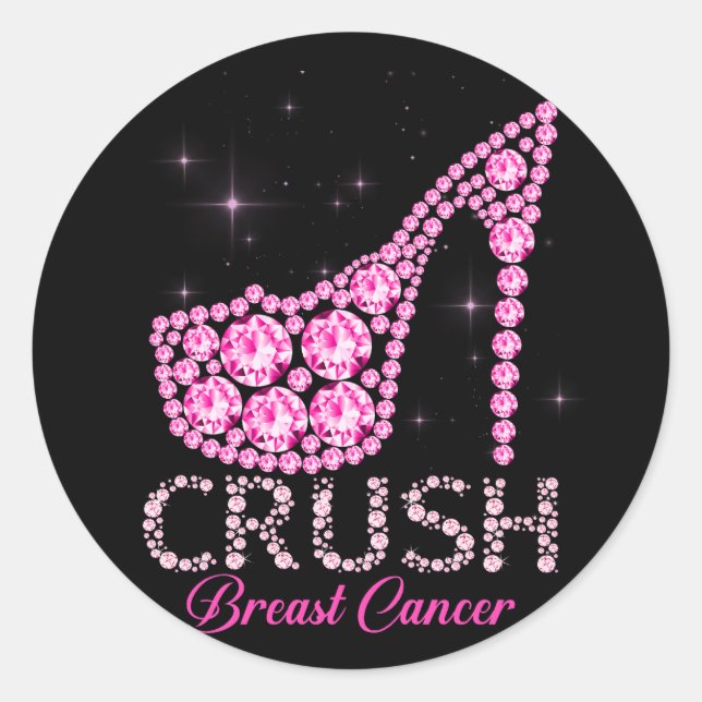 Crush Breast Cancer Awareness Bling Pink Ribbon Classic Round Sticker (Front)