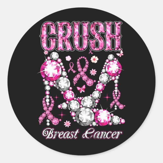 Crush Breast Cancer Awareness Bling Pink Ribbon Hi Classic Round Sticker (Front)