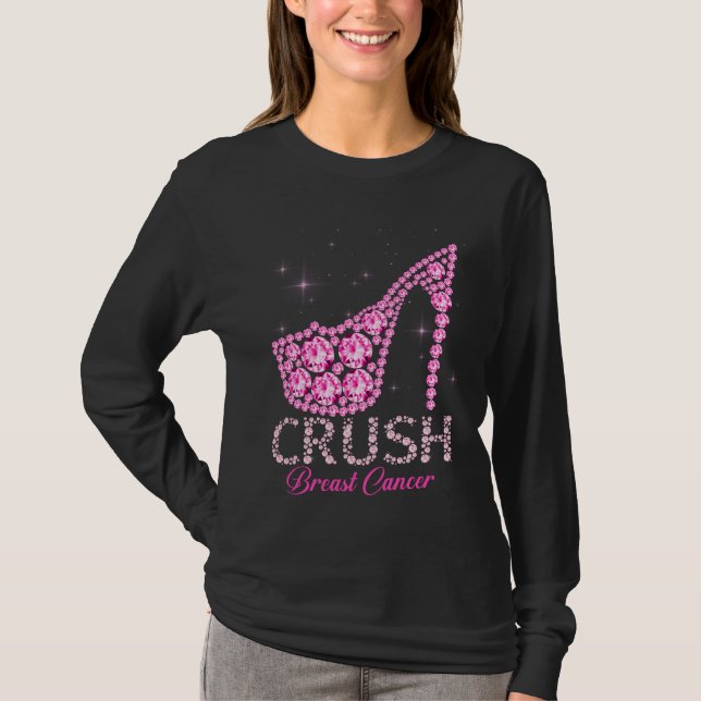 Crush Breast Cancer Awareness Bling Pink Ribbon T-Shirt (Front)