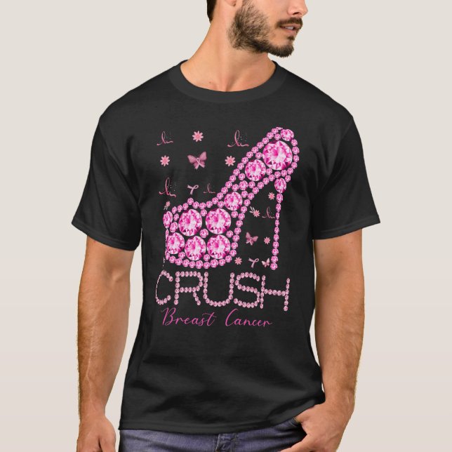 Crush Breast Cancer Awareness Bling Pink Ribbon T-Shirt (Front)