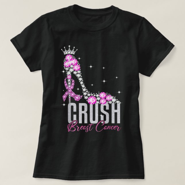 Crush Breast Cancer Awareness Bling Ribbon Women G T-Shirt (Design Front)