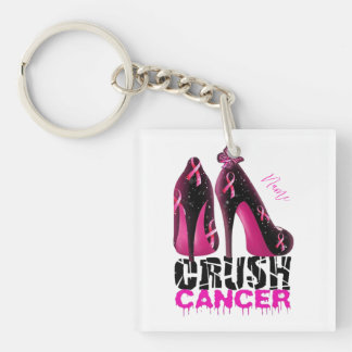 Crush Breast Cancer Awareness name customised Key Ring