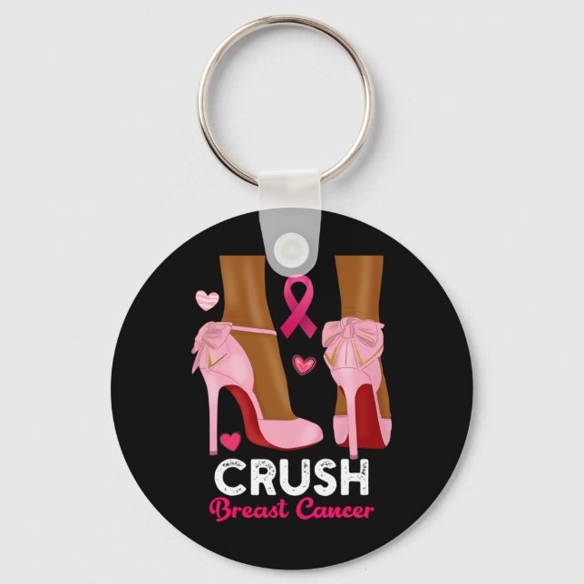 Crush Breast Cancer In October We Wear Pink Black  Key Ring (Front)