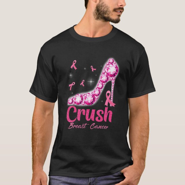 Crush Breast Cancer Pink Bling High Heels Breast C T-Shirt (Front)