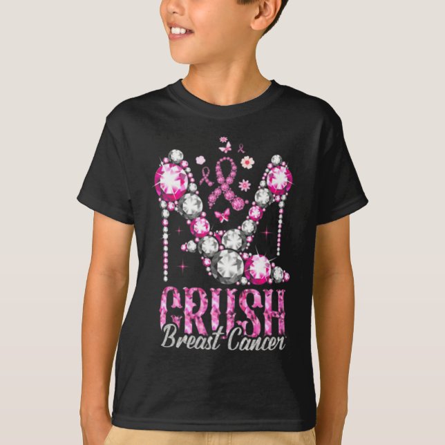 Crush Breast Cancer Pink Bling High Heels Ribbon  T-Shirt (Front)